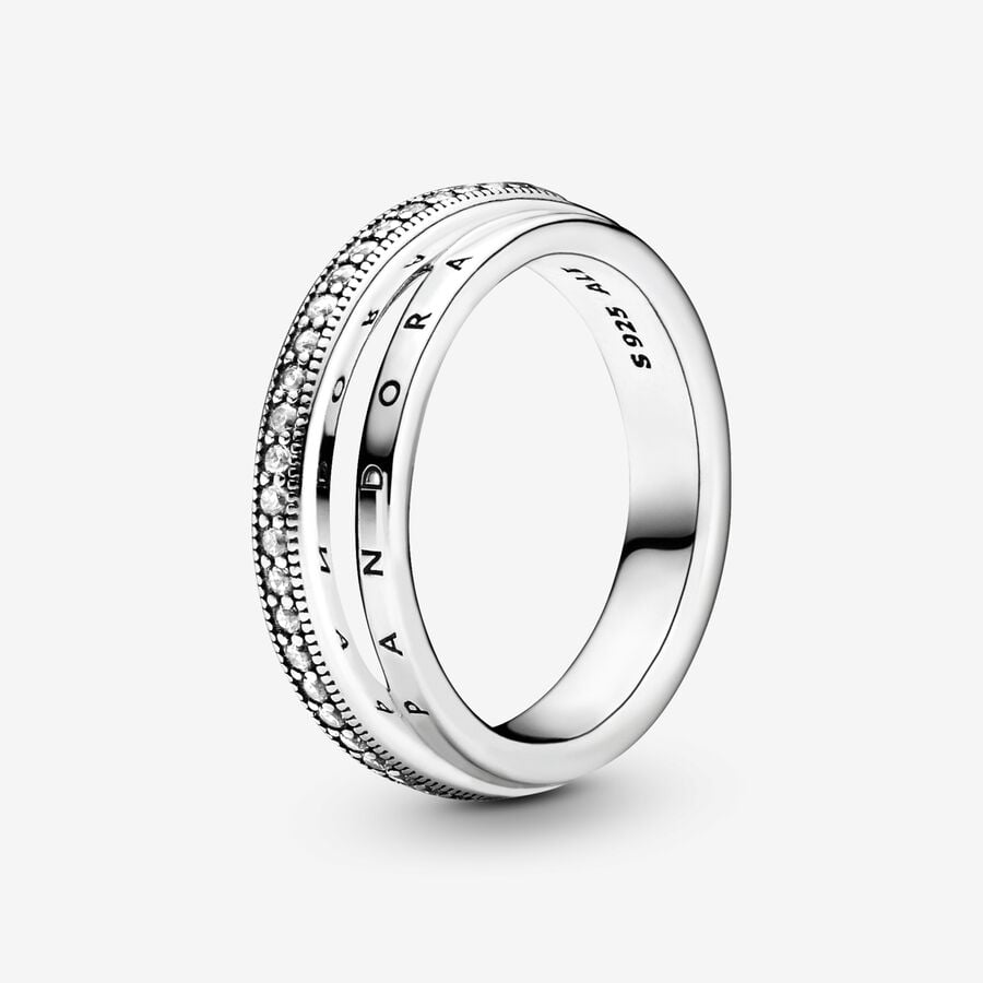 Pavé-ring met drie banden image number 0