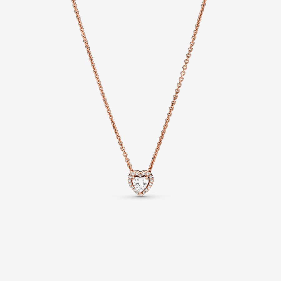 Heart 14k rose gold-plated collier with clear cubic zirconia image number 0