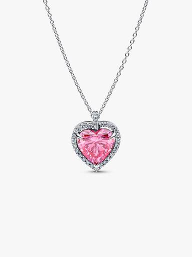 Roze Halo Hart Halsketting