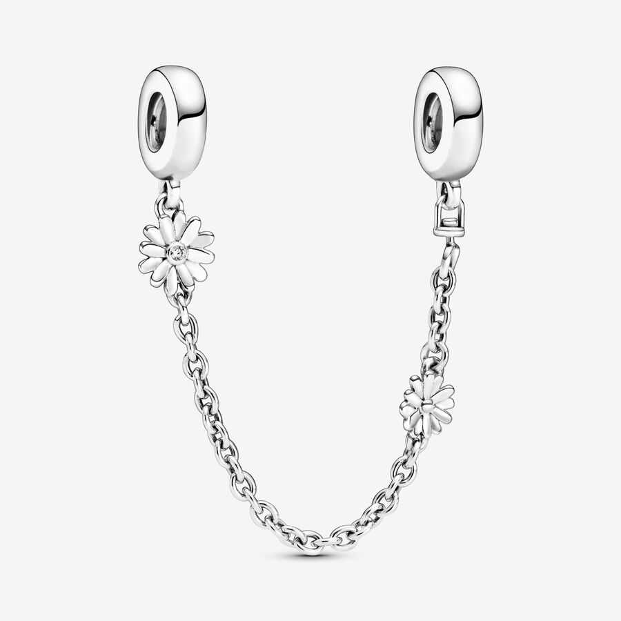 Daisy sterling silver safety chain with clear cubic zirconia image number 0