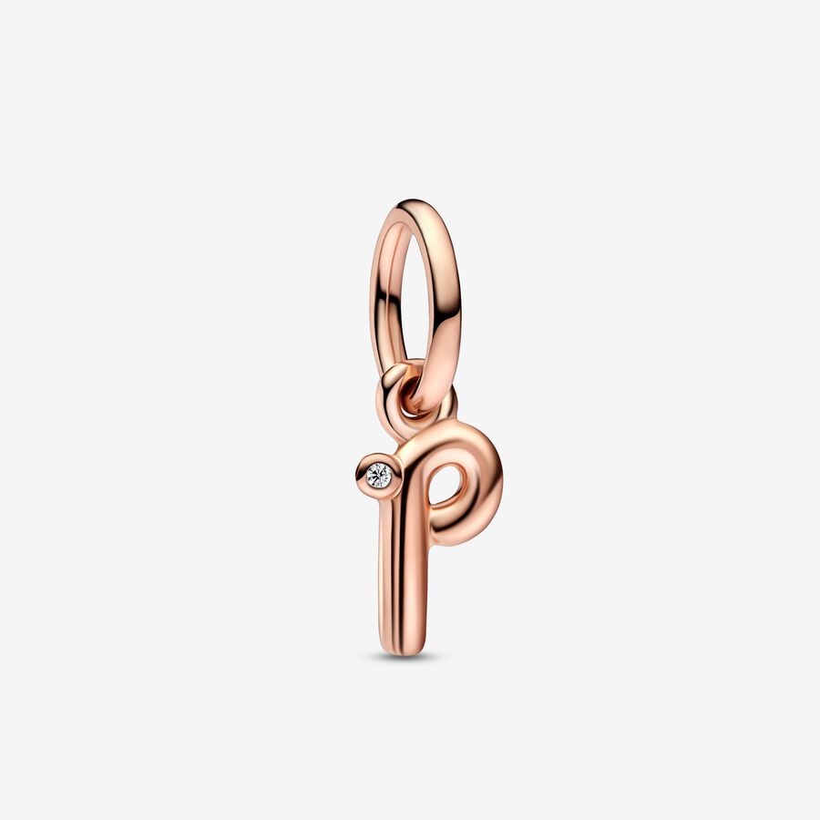 Letter p 14k rose gold-plated dangle with clear cubic zirconia image number 0