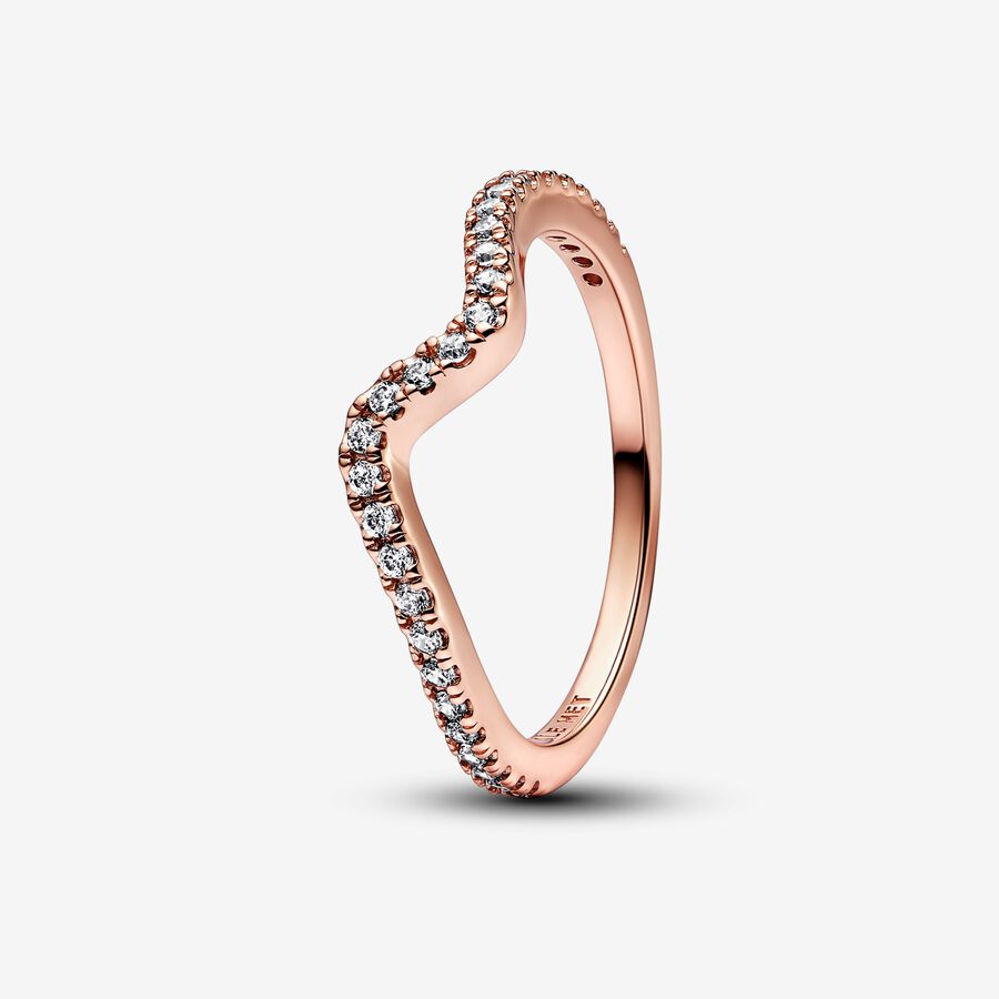 Wave 14k rose gold-plated ring with clear cubic zirconia image number 0