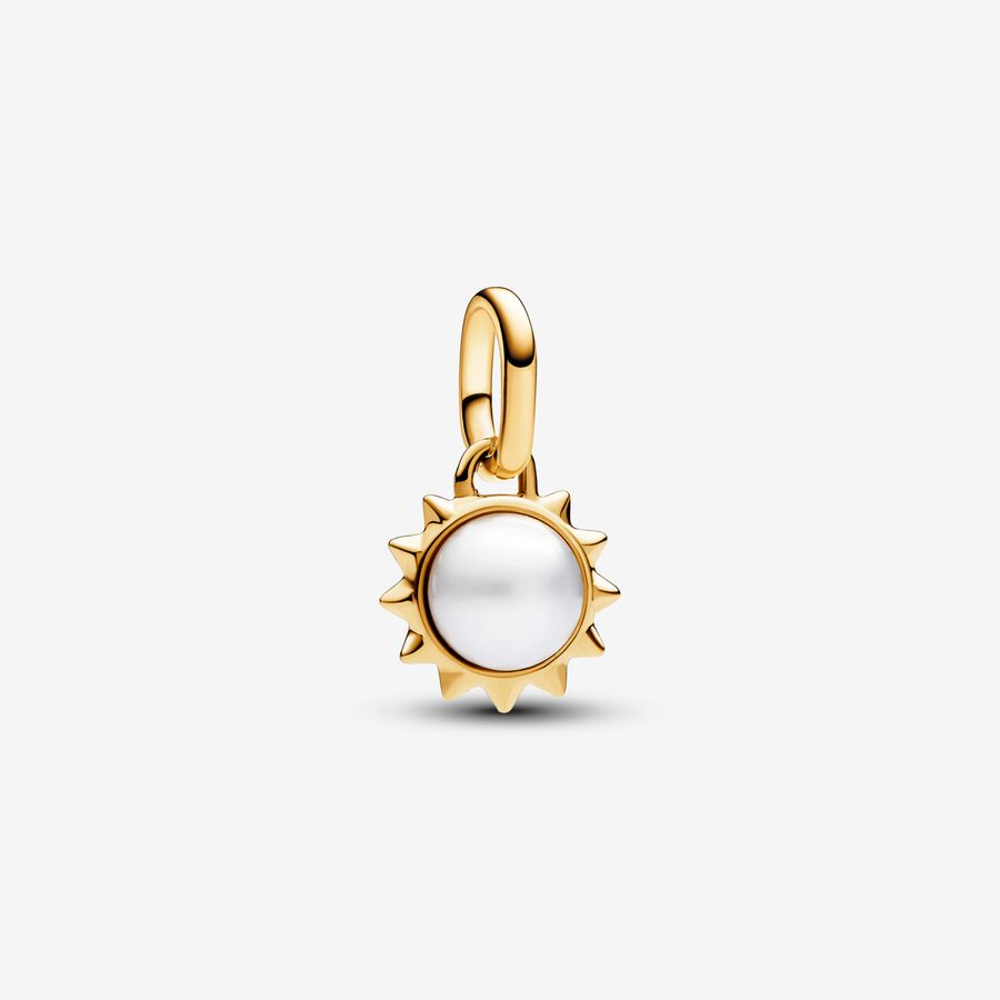 Sun 14k gold-plated mini dangle with treated white freshwater cultured pearl image number 0