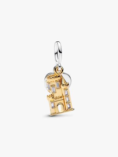 Charm Pendant Double Château & Plaque Cœur Gravable