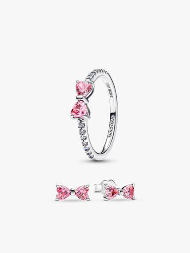 Glinsterende roze strik ring set