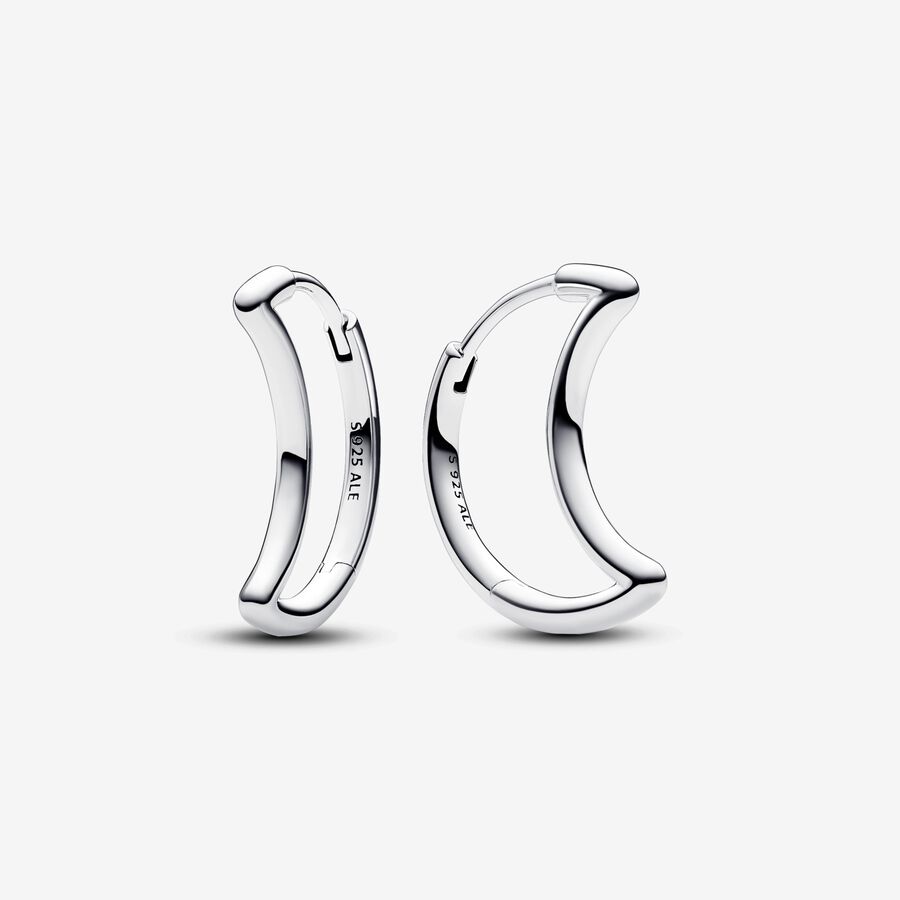 Crescent moon shaped sterling silver hoop earrings image number 0