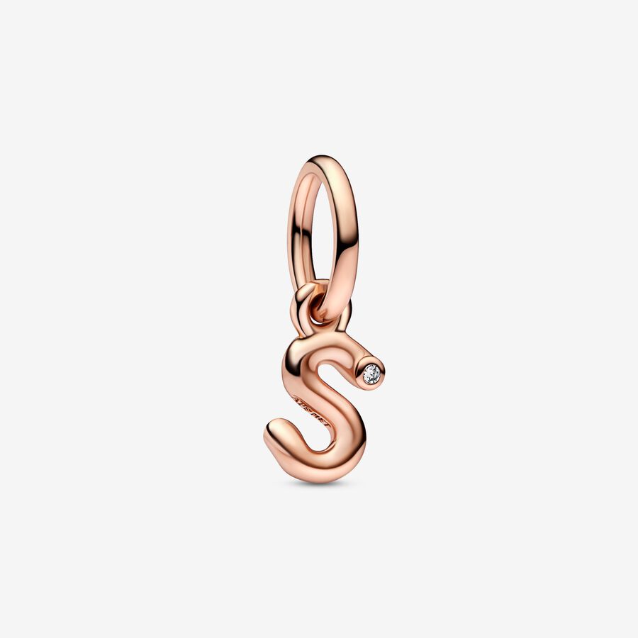Letter s 14k rose gold-plated dangle with clear cubic zirconia image number 0