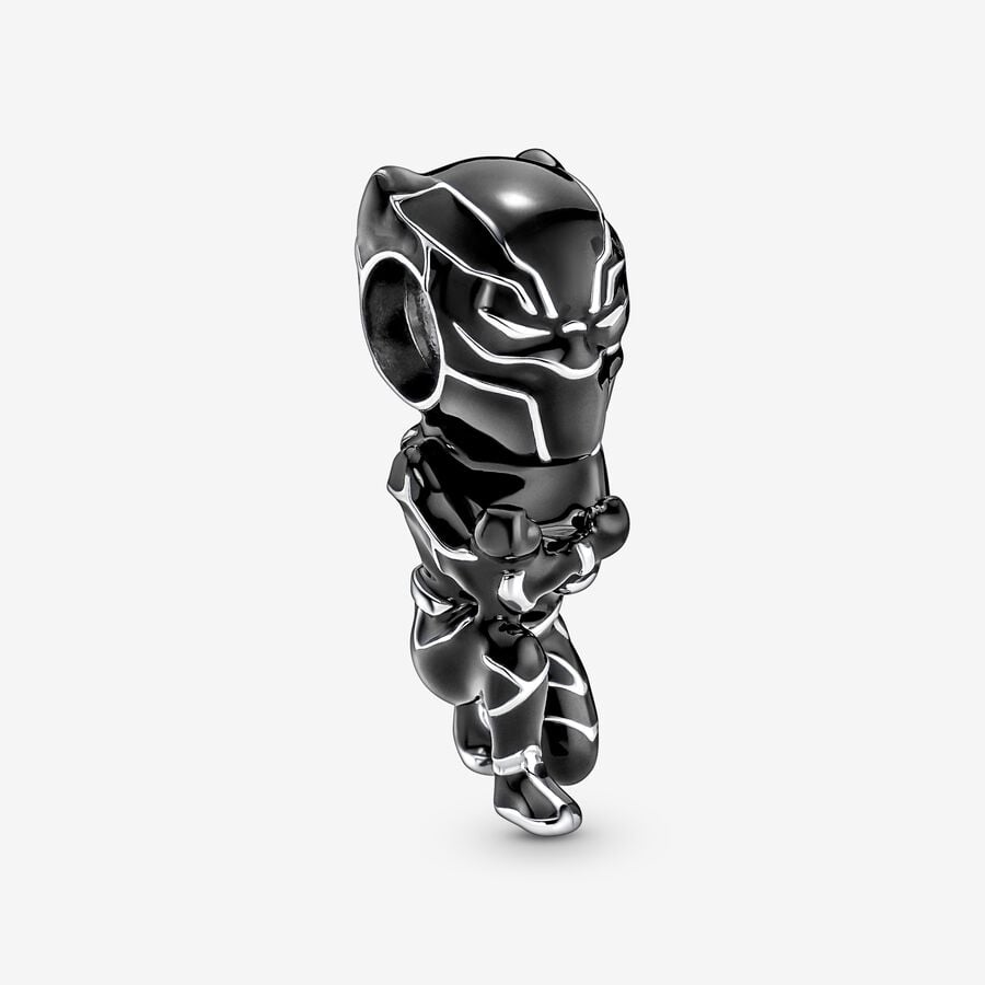 Marvel Black Panther sterling silver charm with black enamel image number 0
