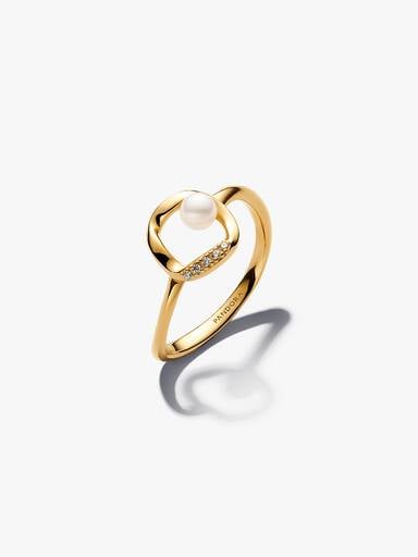 Bague Cercle Pavé de Forme Organique & Perle de Culture d'Eau Douce Traitée