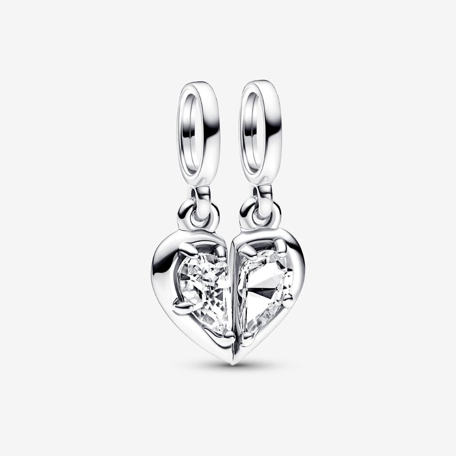 Heart sterling silver splitable dangle with clear cubic zirconia image number 0