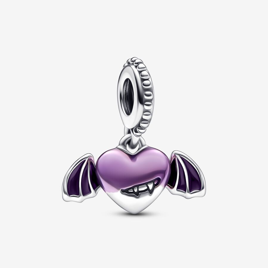 Vampire heart sterling silver dangle with shaded purple enamel image number 0