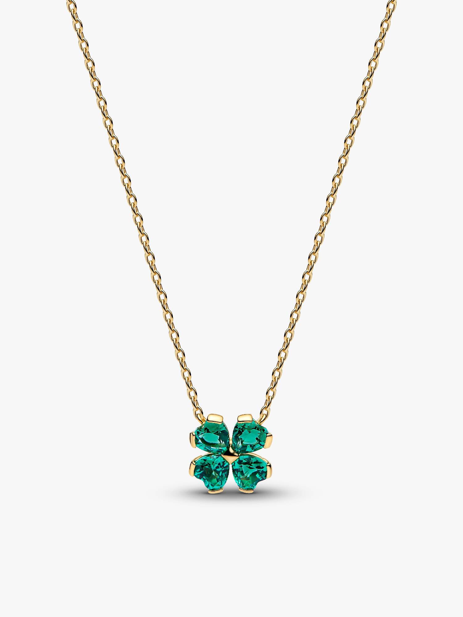Collier à Pendentif Trèfle à Quatre Feuilles Vert