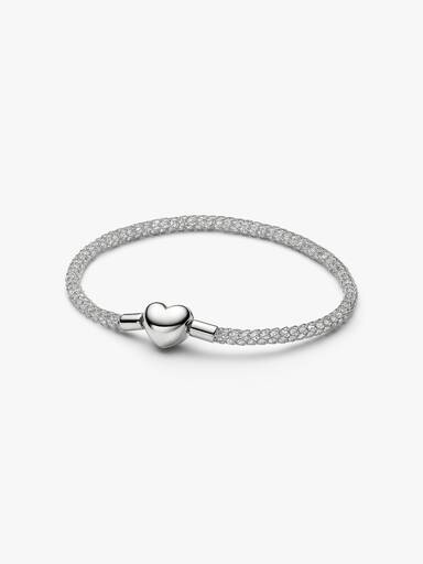 Bracelet en Maille Tissée Scintillant Fermoir Cœur