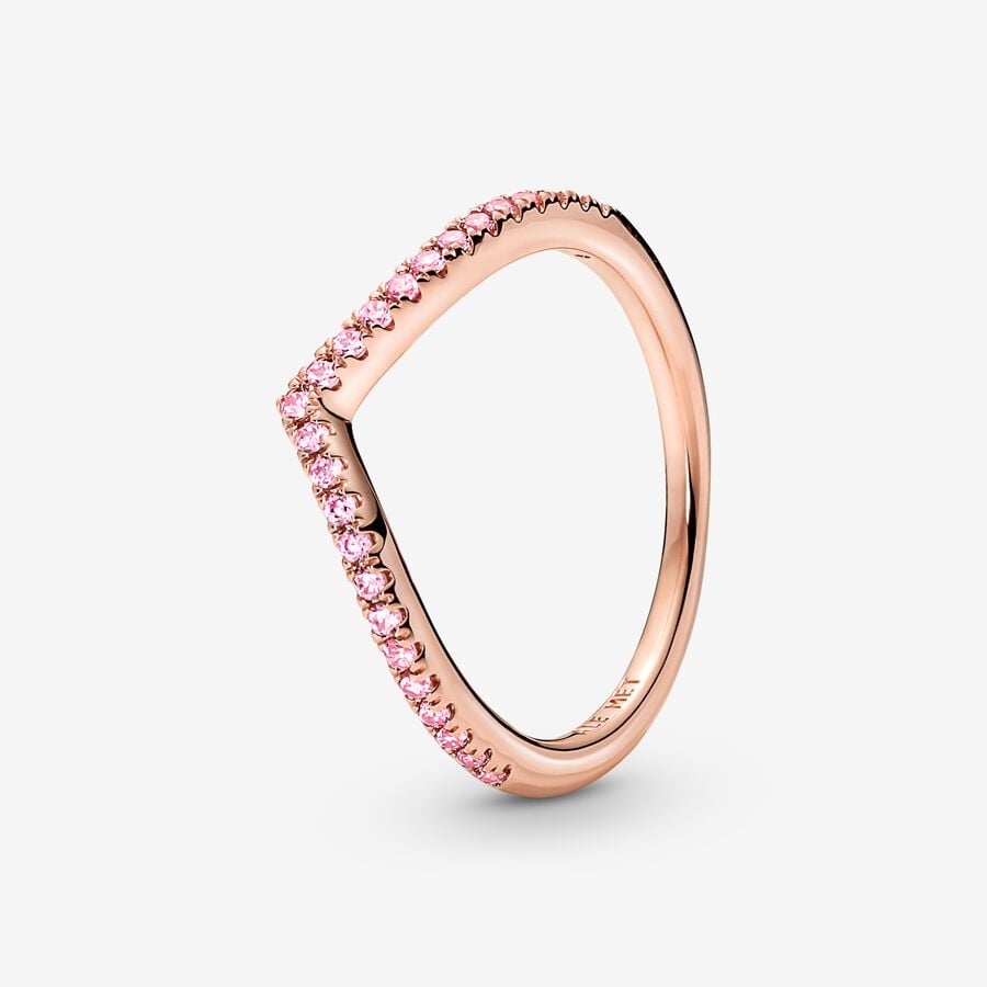 Wishbone 14k rose gold-plated ring with fancy fairy tale pink cubic zirconia image number 0