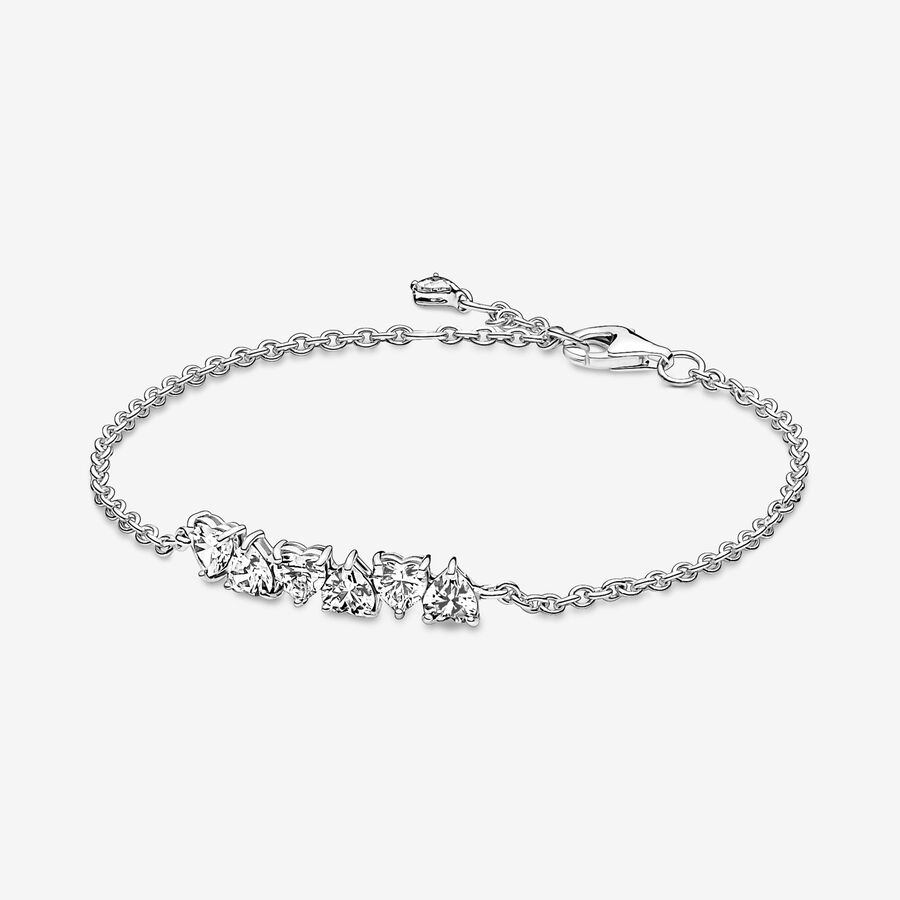 Hearts sterling silver bracelet with clear cubic zirconia image number 0