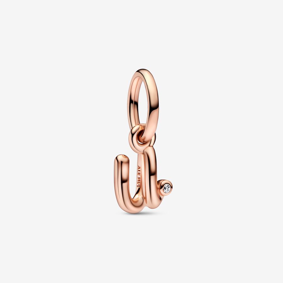 Letter u 14k rose gold-plated dangle with clear cubic zirconia image number 0