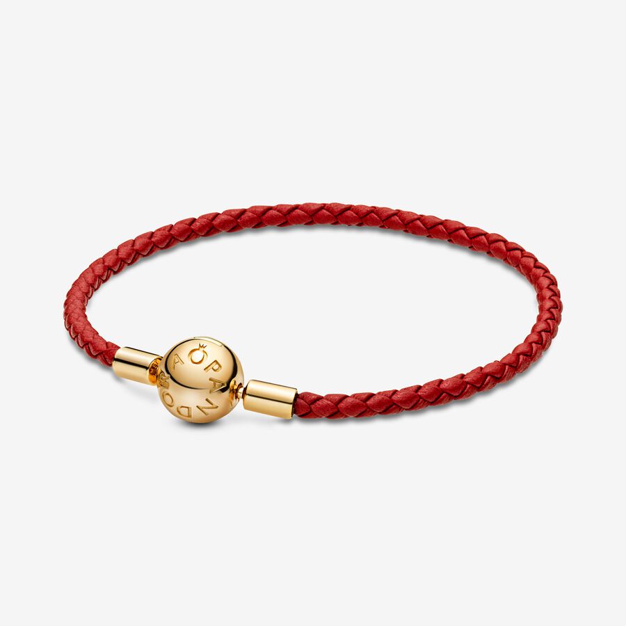 14k Gold-plated red leather bracelet image number 0