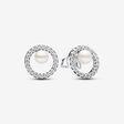 Sterling silver stud earrings with white treated freshwater cultured pearl and clear cubic zirconia