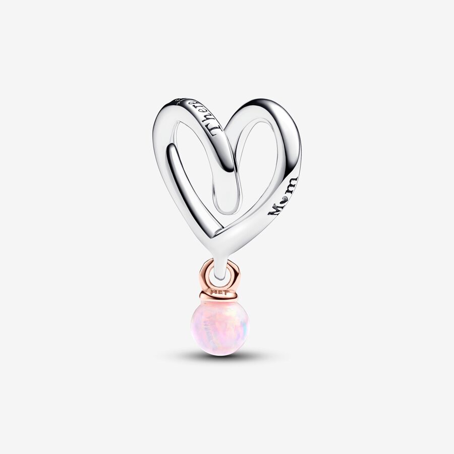 Wrapped heart sterling silver and 14k rose-gold plated charm with pink lab-created opal image number 0