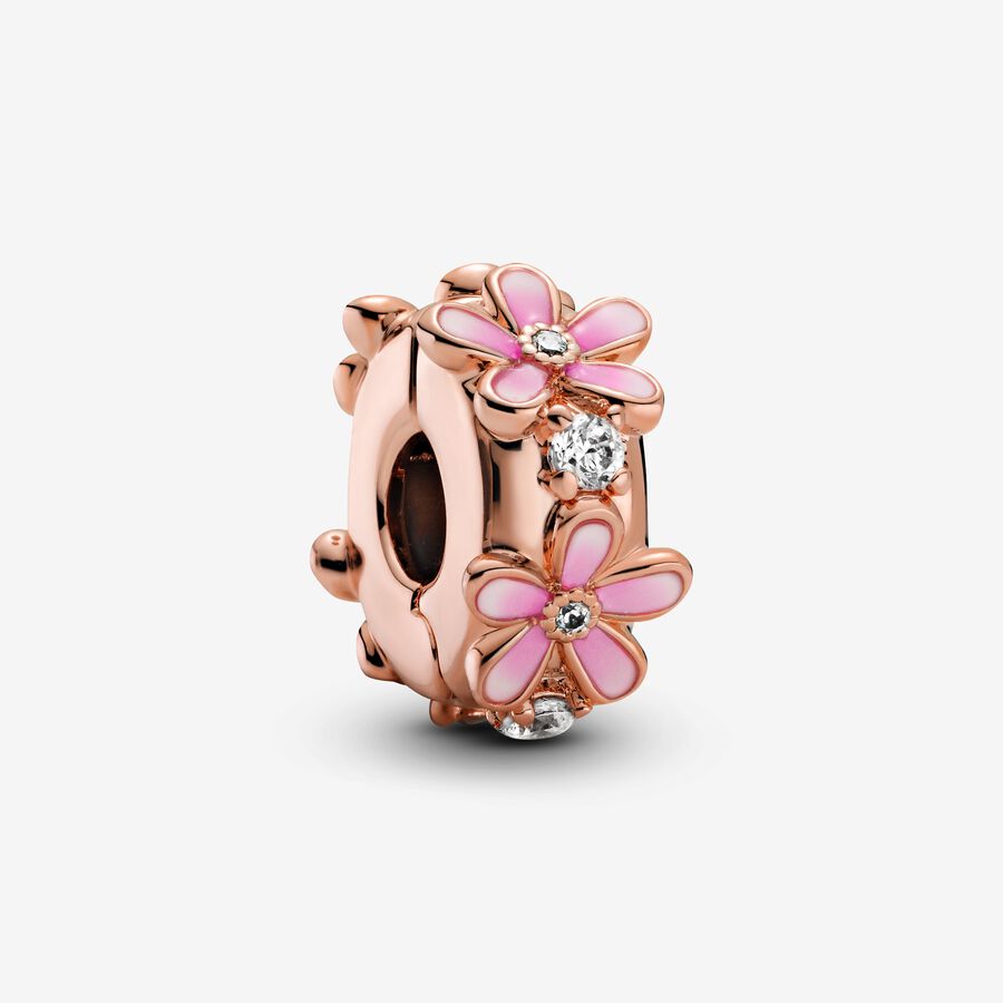 Daisy 14k rose gold-plated clip with clear cubic zirconia and shaded pink enamel and silicone grip image number 0