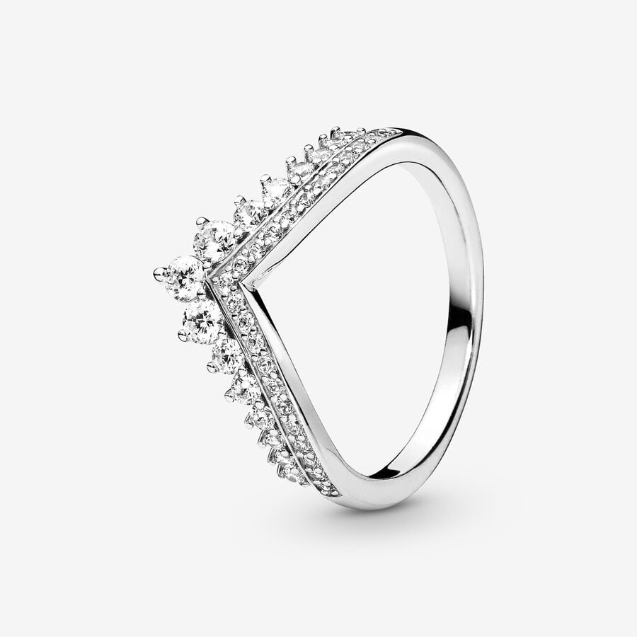 Tiara wishbone silver ring with clear cubic zirconia image number 0