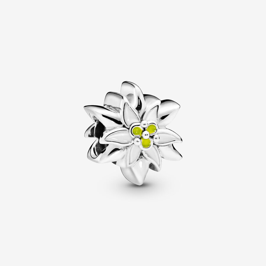 Edelweiss sterling silver charm with white and yellow enamel image number 0
