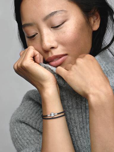 Bracelet en Cuir Noir Double Tour