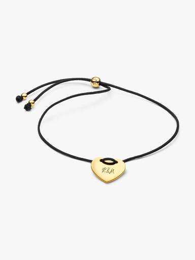 Graveerbaar Hart Zwart Koord Slider Armband
