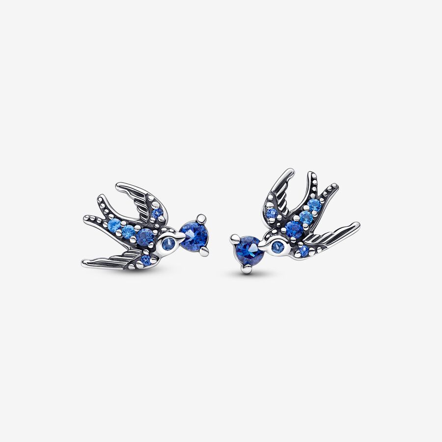 Swallows sterling silver stud earrings with night blue, skylight blue and stellar blue crystal image number 0