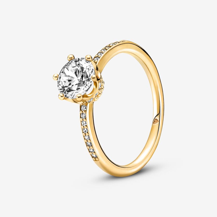 Crown 14k gold-plated ring with clear cubic zirconia image number 0