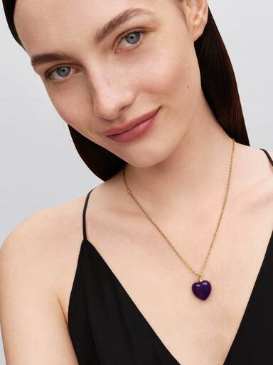 Charm Pendant Cœur Tridimensionnel Violet
