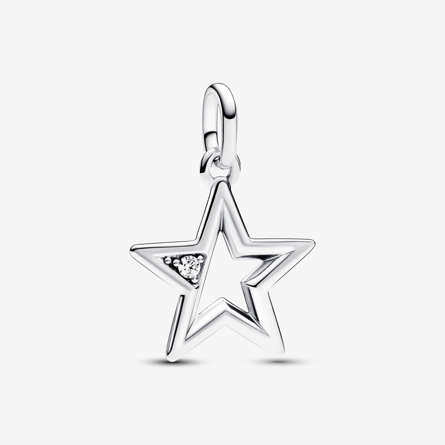 Star sterling silver medallion with clear cubic zirconia image number 0