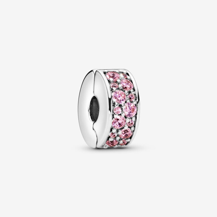 Silver clip with pink cubic zirconia and silicone grip image number 0
