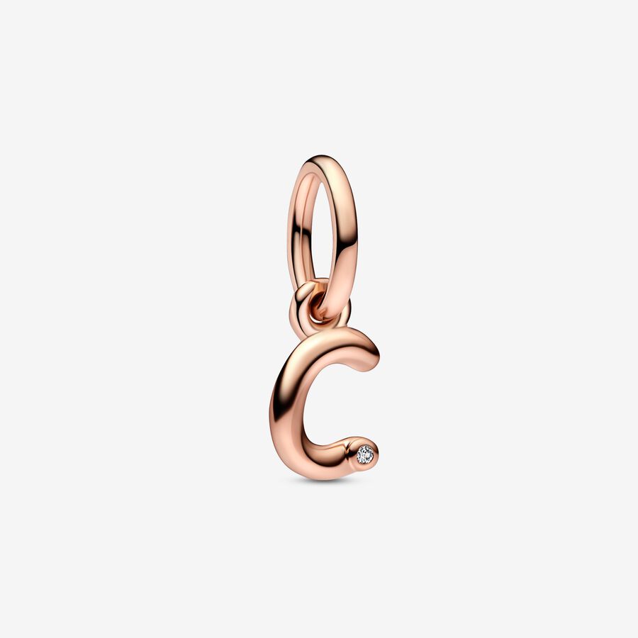 Letter c 14k rose gold-plated dangle with clear cubic zirconia image number 0