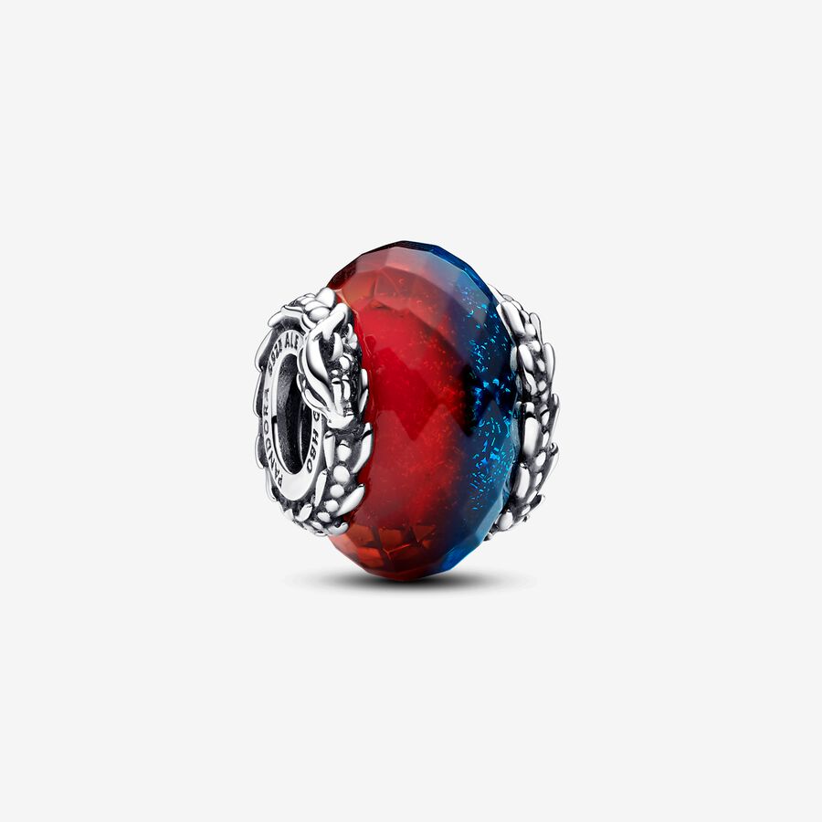 Game of Thrones Ice and Fire sterling silver charm with faceted red and blue Murano glass image number 0
