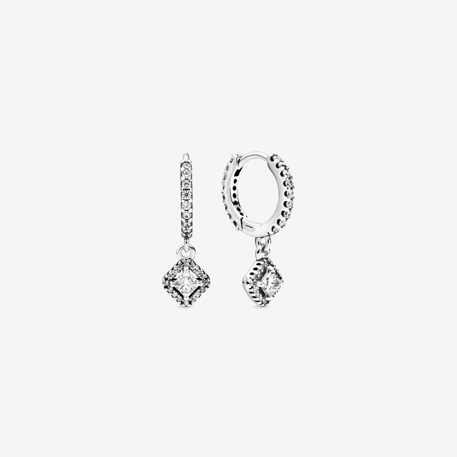 Sterling silver hoop earrings with clear cubic zirconia image number 0
