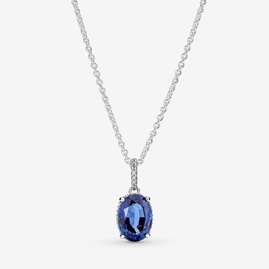 Sterling silver collier with princess blue crystal and clear cubic zirconia image number 0