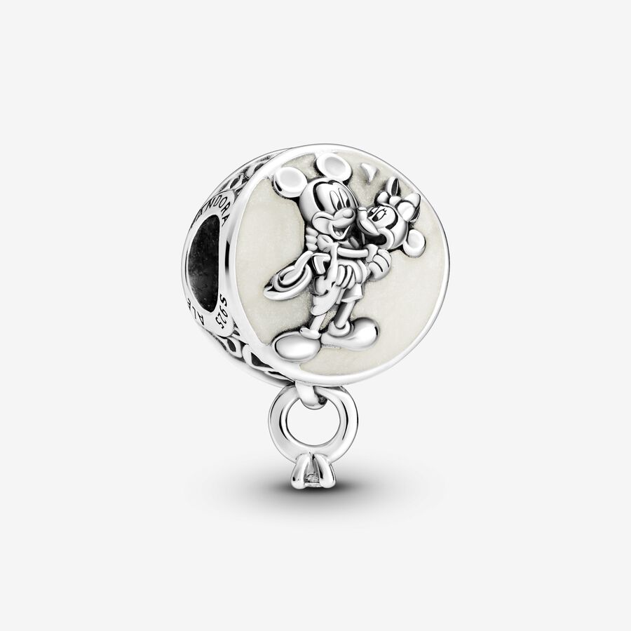 Disney Mickey and Minnie sterling silver charm with clear cubic zirconia and glittery enamel image number 0