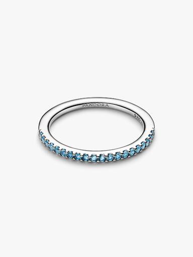 Anneau Semi-Éternité Bleu Aigue-Marine Scintillant