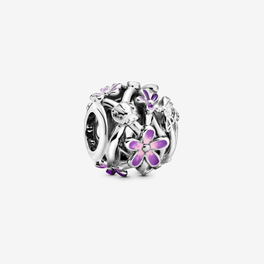 Daisy sterling silver charm with purple and shaded pink enamel image number 0