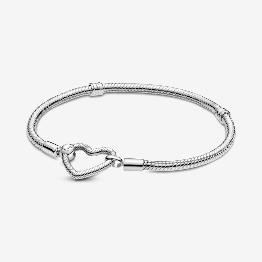 Snake chain sterling silver bracelet with heart clasp image number 0