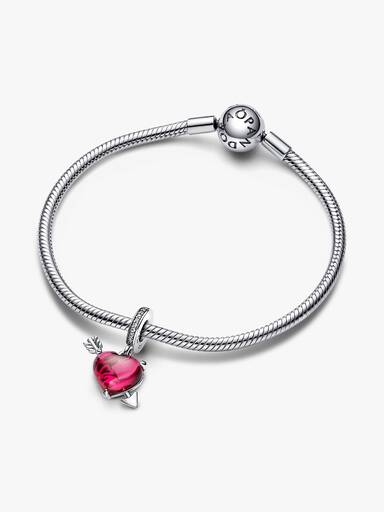 Charm Pendant Cœur & Flèche Verre de Murano Rouge