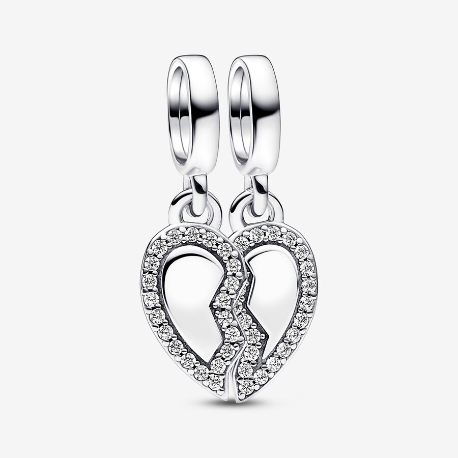 Splittable heart sterling silver dangle with clear cubic zirconia image number 0
