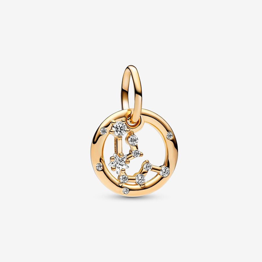 Aquarius zodiac 14k gold-plated dangle with clear cubic zirconia image number 0