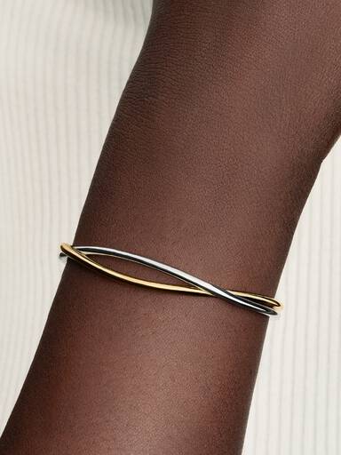 Bracelet Jonc Ouvert Bicolore Entrelacé