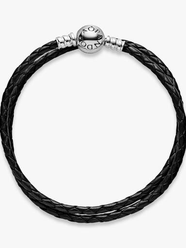 Bracelet en Cuir Noir Double Tour