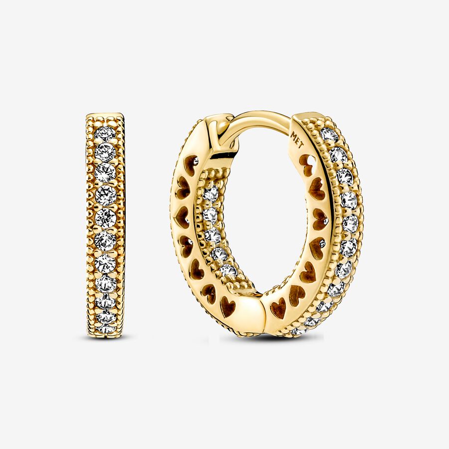 14k Gold-plated hoop earrings with clear cubic zirconia image number 0