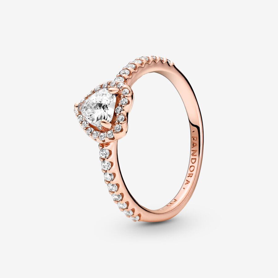 Heart 14k rose gold-plated ring with clear cubic zirconia image number 0