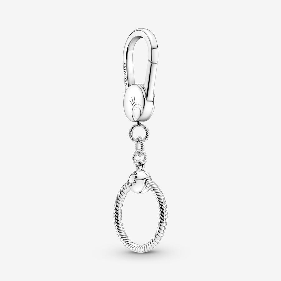 Sterling silver bag charm holder with small Pandora O pendant image number 0